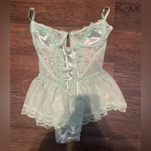 Sugar Thrillz Mint Green Lace Babydoll Thong Lingerie Playsuit Medium